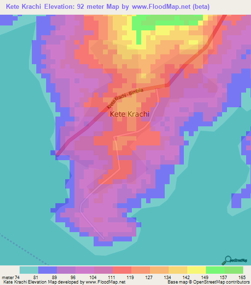 Kete Krachi,Ghana Elevation Map