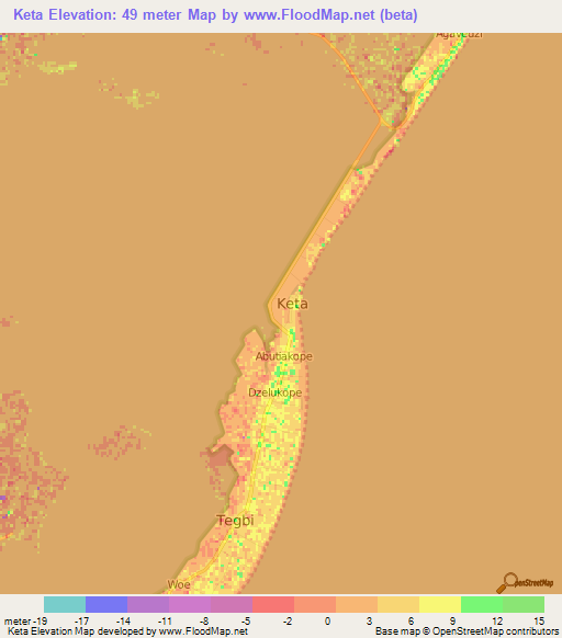 Keta,Ghana Elevation Map