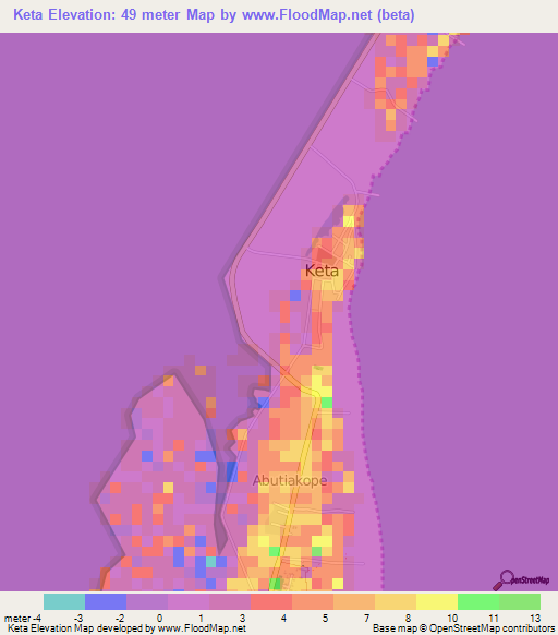 Keta,Ghana Elevation Map