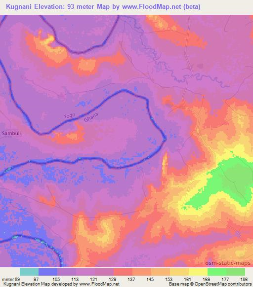 Kugnani,Ghana Elevation Map