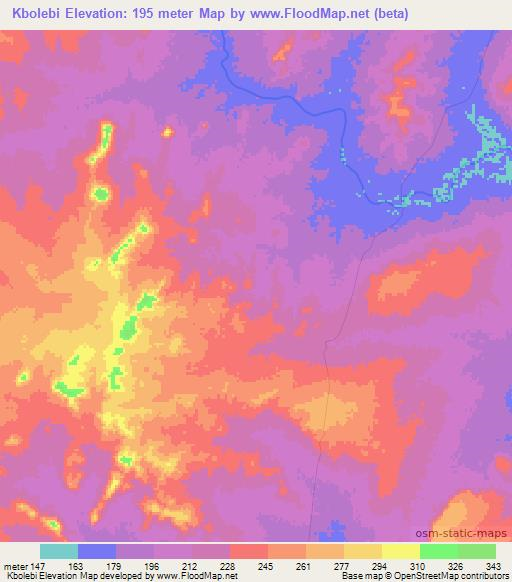 Kbolebi,Ghana Elevation Map