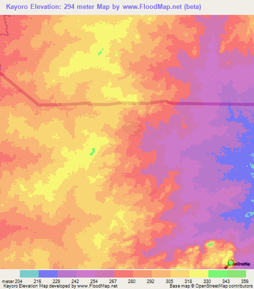 Kayoro,Ghana Elevation Map