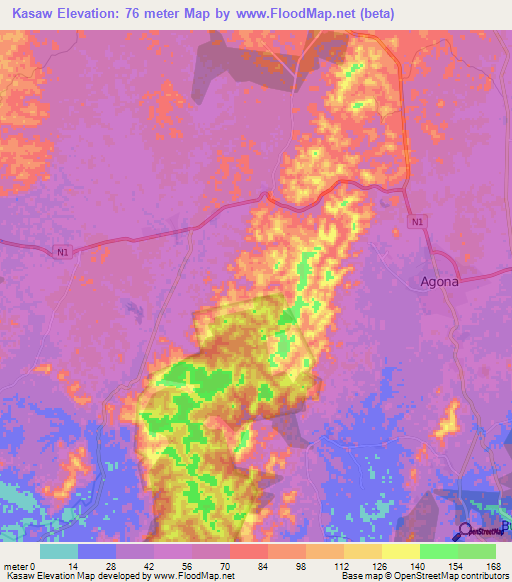 Kasaw,Ghana Elevation Map