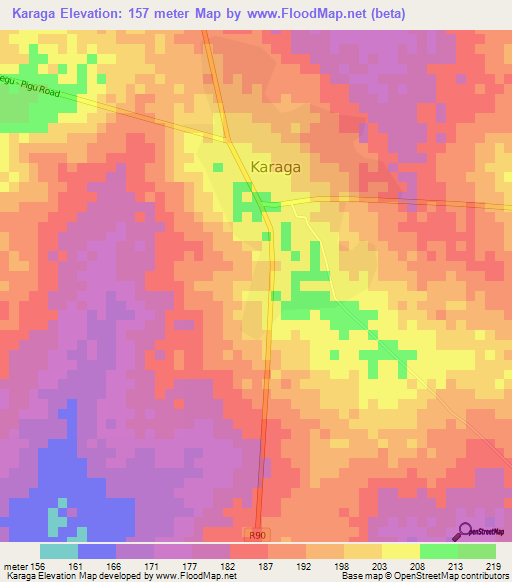 Karaga,Ghana Elevation Map