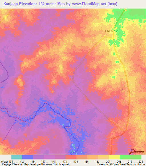 Kanjaga,Ghana Elevation Map