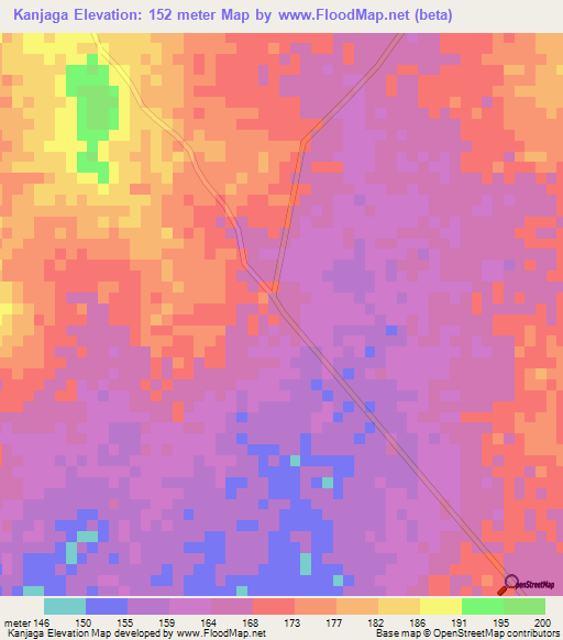 Kanjaga,Ghana Elevation Map