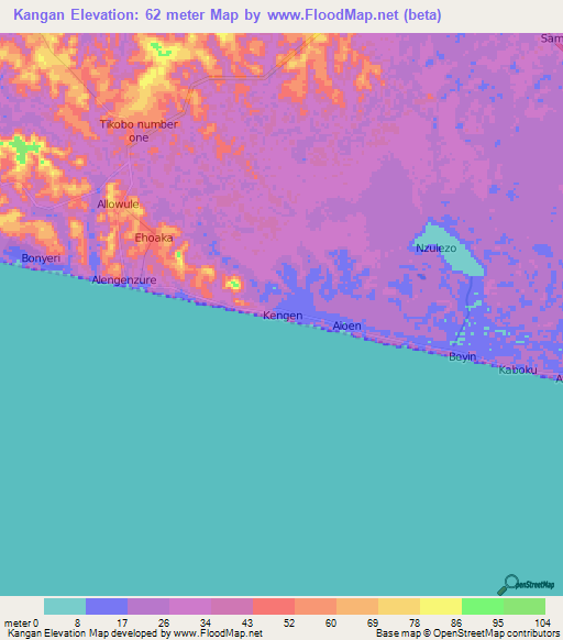 Kangan,Ghana Elevation Map