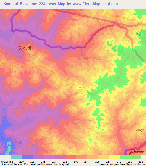 Kamsori,Ghana Elevation Map