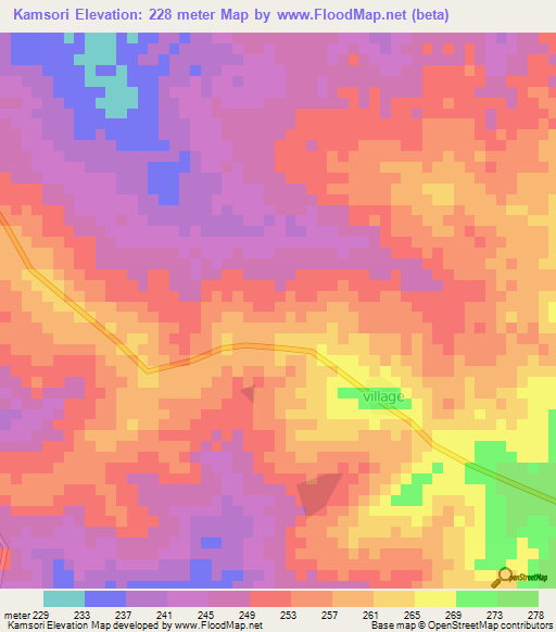 Kamsori,Ghana Elevation Map