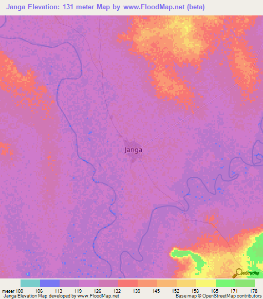 Janga,Ghana Elevation Map