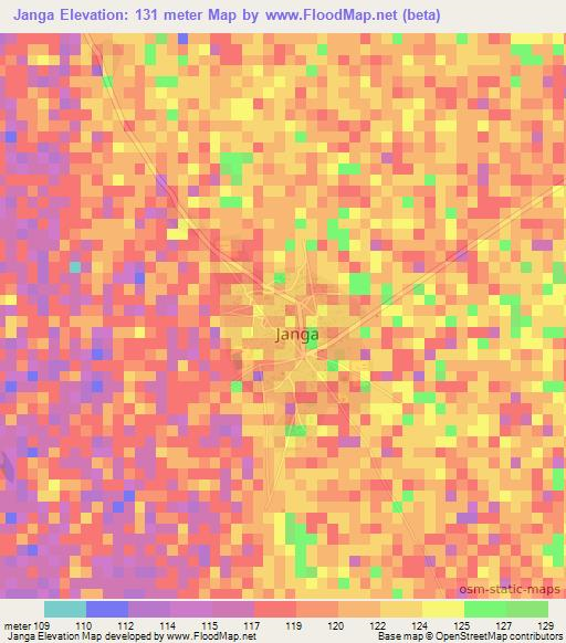 Janga,Ghana Elevation Map