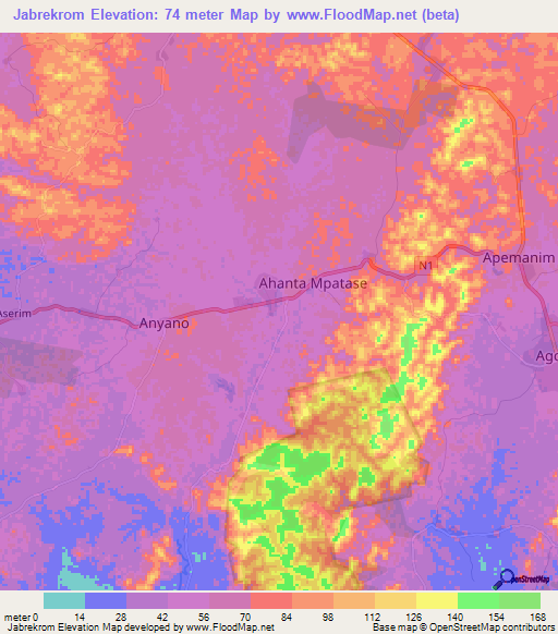 Jabrekrom,Ghana Elevation Map