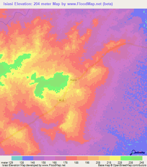 Isiasi,Ghana Elevation Map