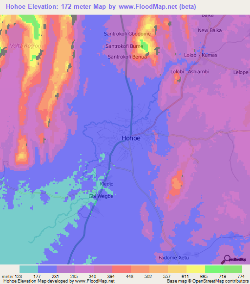 Hohoe,Ghana Elevation Map