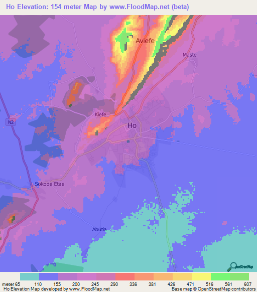 Ho,Ghana Elevation Map