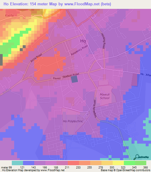 Ho,Ghana Elevation Map