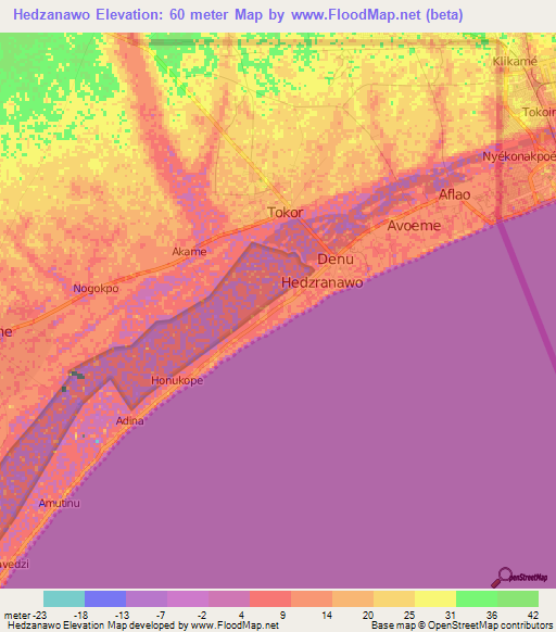 Hedzanawo,Ghana Elevation Map