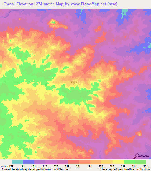 Gwasi,Ghana Elevation Map