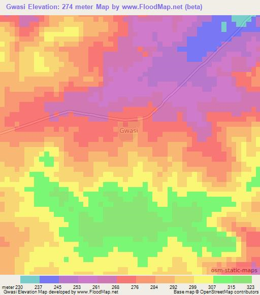 Gwasi,Ghana Elevation Map