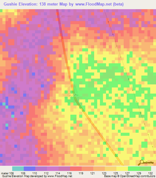 Gushie,Ghana Elevation Map