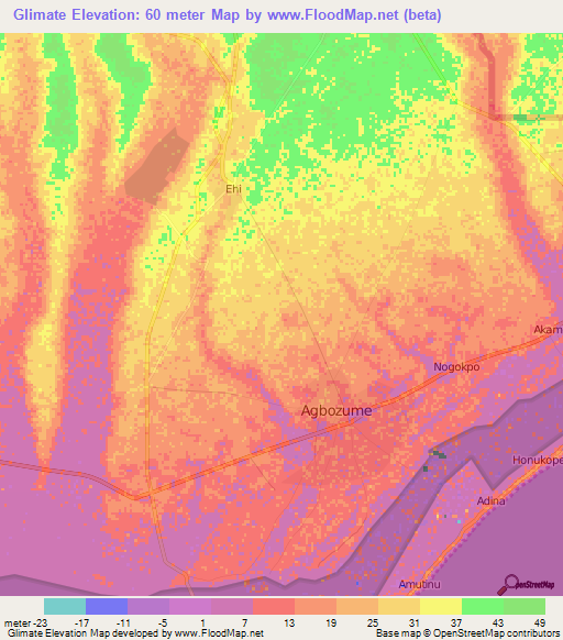 Glimate,Ghana Elevation Map