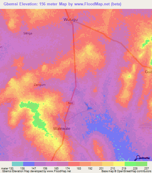 Gbemsi,Ghana Elevation Map