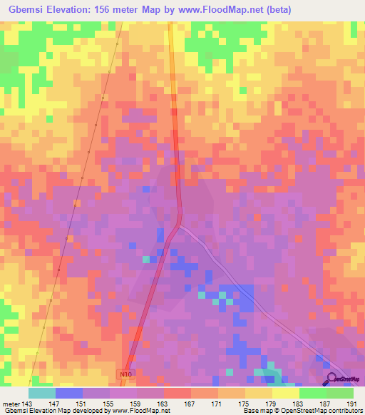 Gbemsi,Ghana Elevation Map