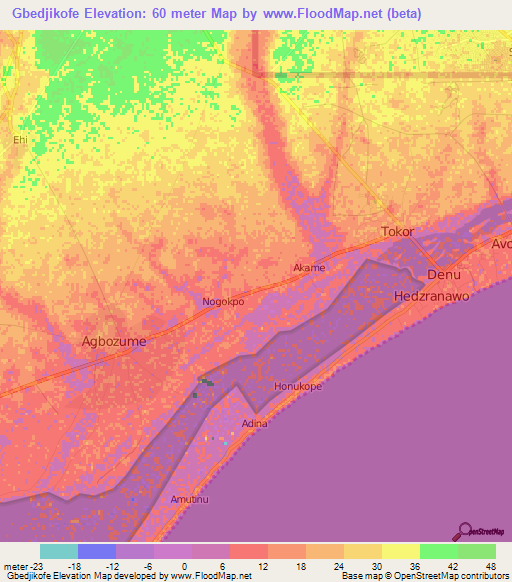 Gbedjikofe,Ghana Elevation Map