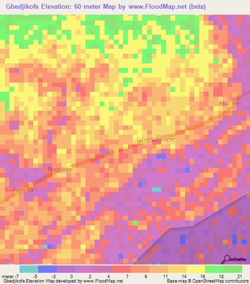 Gbedjikofe,Ghana Elevation Map