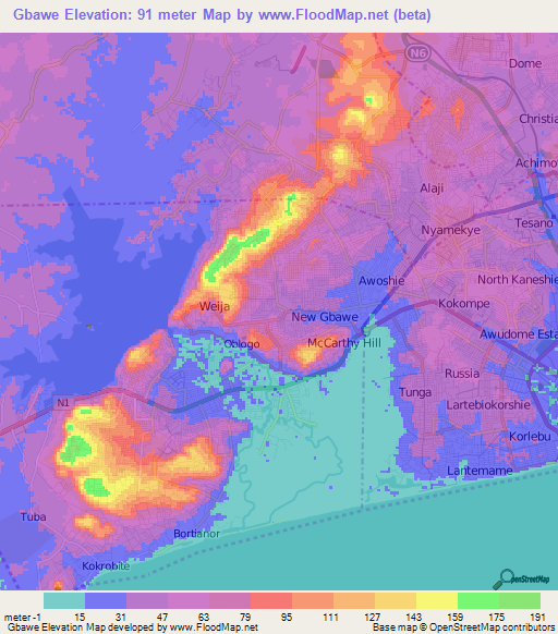 Gbawe,Ghana Elevation Map