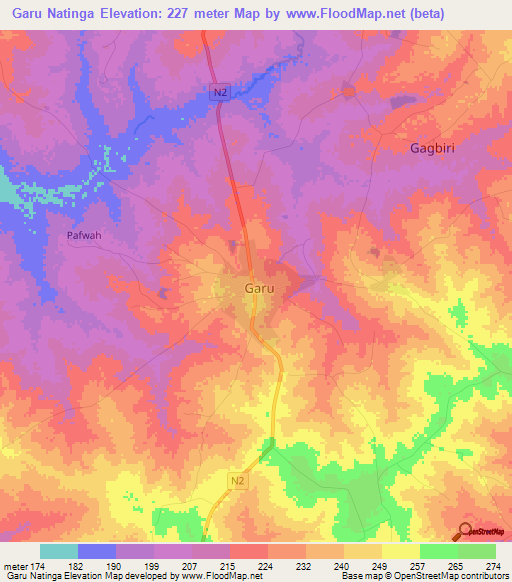 Garu Natinga,Ghana Elevation Map