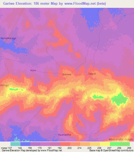 Gariwe,Ghana Elevation Map