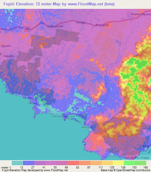 Fupiri,Ghana Elevation Map