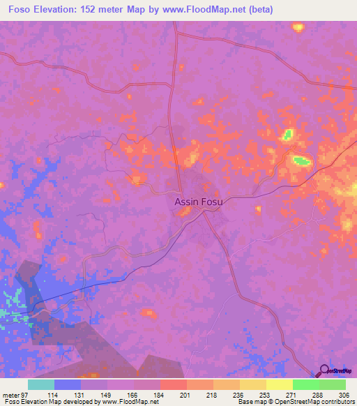 Foso,Ghana Elevation Map