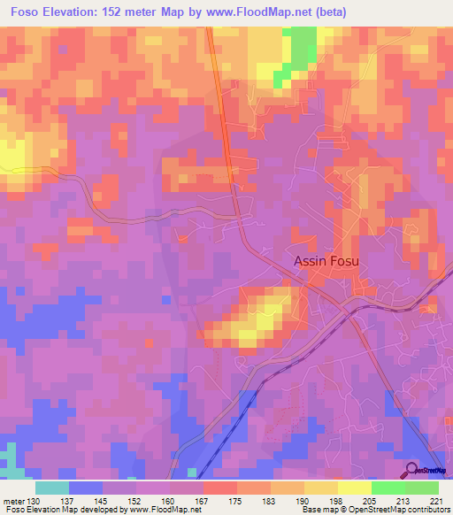 Foso,Ghana Elevation Map