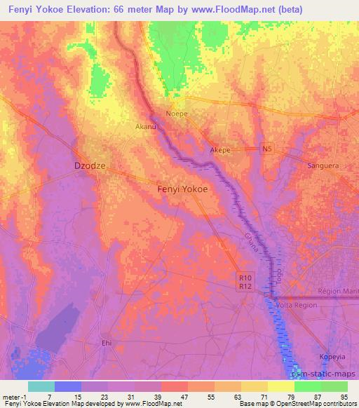 Fenyi Yokoe,Ghana Elevation Map