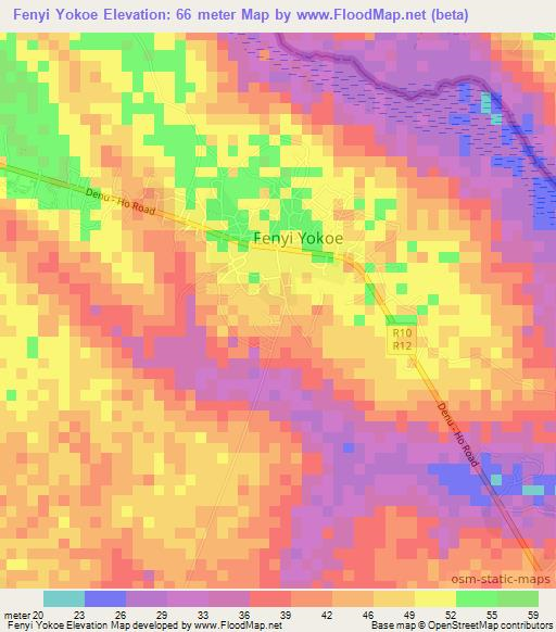 Fenyi Yokoe,Ghana Elevation Map