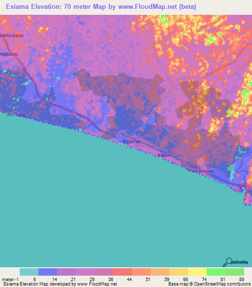 Esiama,Ghana Elevation Map