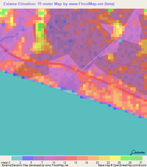 Esiama,Ghana Elevation Map