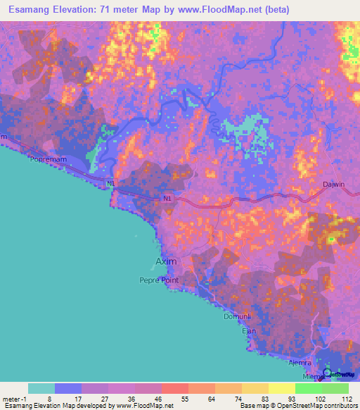 Esamang,Ghana Elevation Map