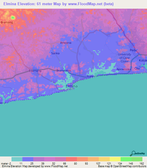 Elmina,Ghana Elevation Map