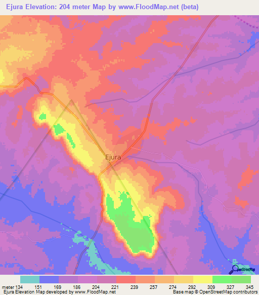 Ejura,Ghana Elevation Map