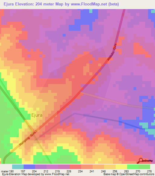 Ejura,Ghana Elevation Map