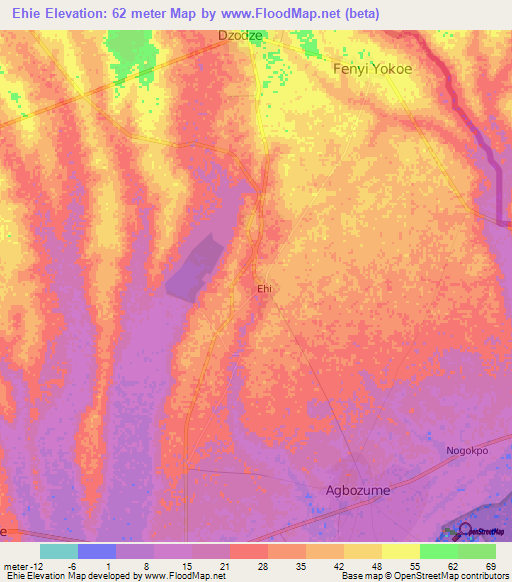 Ehie,Ghana Elevation Map