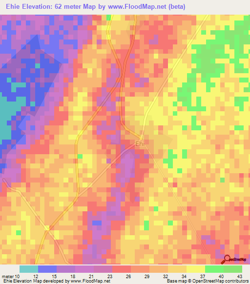 Ehie,Ghana Elevation Map