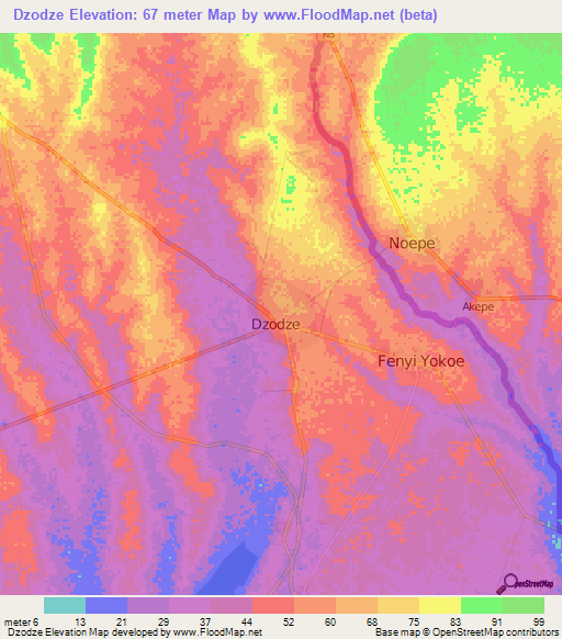 Dzodze,Ghana Elevation Map