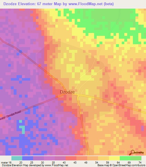 Dzodze,Ghana Elevation Map