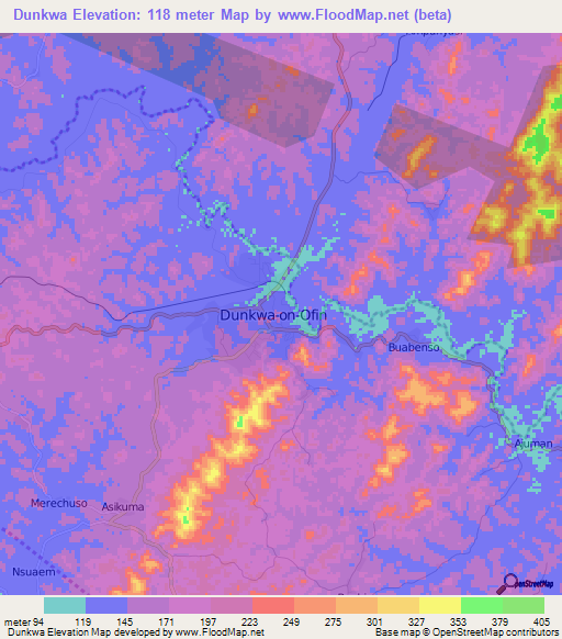 Dunkwa,Ghana Elevation Map