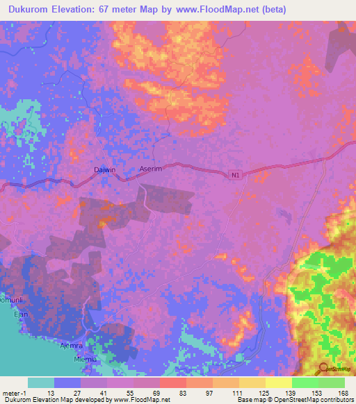 Dukurom,Ghana Elevation Map