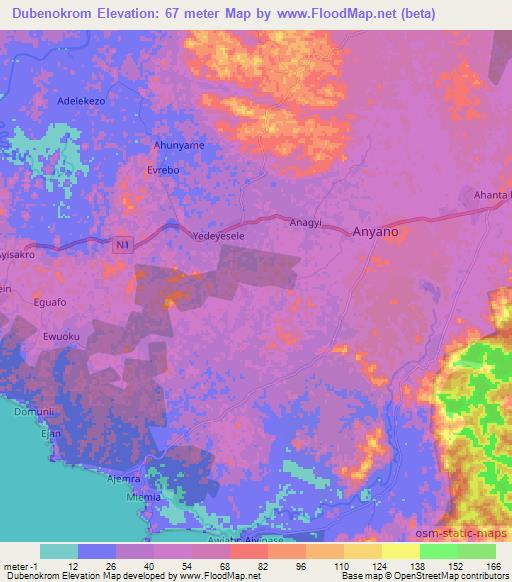 Dubenokrom,Ghana Elevation Map